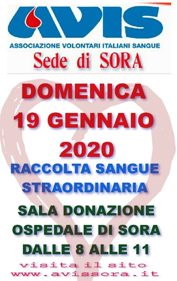 RACCOLTA SANGUE STRAORDINARIA 19.01.2020