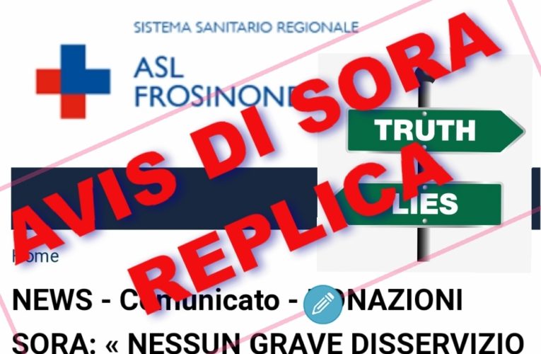 ODV AVIS SORA: Replica al comunicato ufficio stampa della ASL di FROSINONE