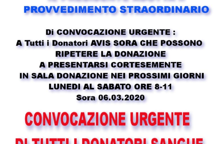 Convocazione Urgente Donatori di Sangue